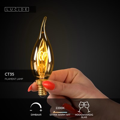 Lucide CT35 - Filament lamp - Ø 3,5 cm - LED Dimb. - E14 - 1x3W 2200K - Amber